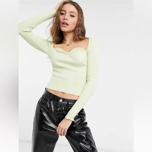 ASOS sweater with sweetheart neckline in lime green